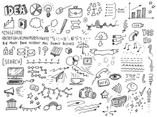 Different vector hand drawn doodles over white background