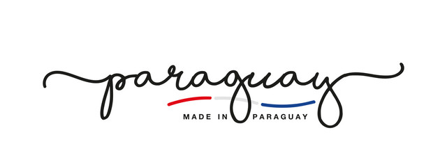 Made in Paraguay handwritten calligraphic lettering logo sticker flag ribbon banner - obrazy, fototapety, plakaty
