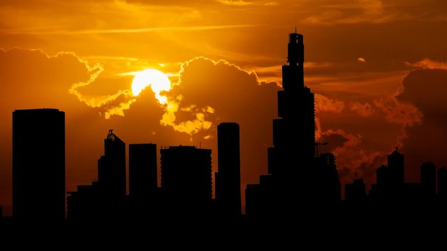 Bogota Skyline: Time Lapse at Sunset with Red Sun, Fiery Clouds and Dark Skyscrapers, Bogot, Colombia