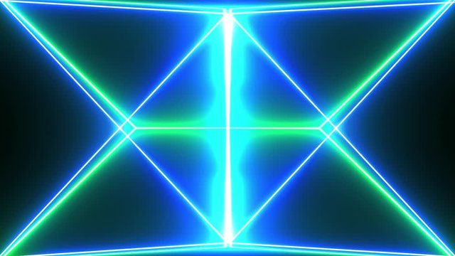 Doble Blue and Green neon rays crossing. Looped abstract background animation for VJ's, DJ's and other event makers.