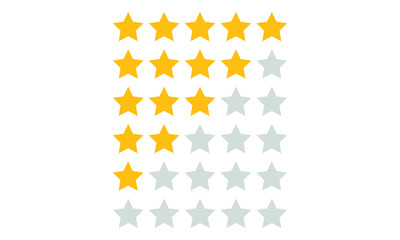 Product rating or customer review feedback with gold stars line art vector icons for apps and websites