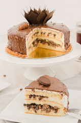 Birthday cake decorated with colorful sauce