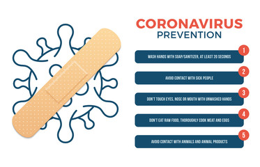 Creative Corona Virus Covid-19 Prevention Healthcare Concept with cross medical plaster. Coronavirus 2019-nCoV Pandemic Sars Fever Vector Illustration