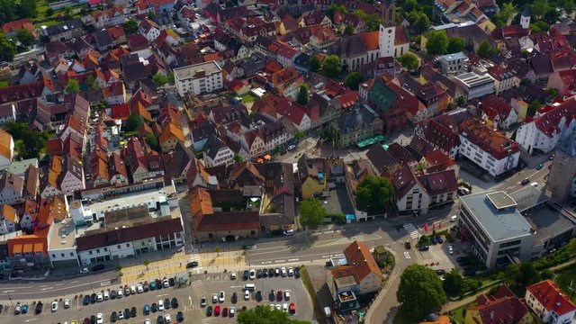Aerial view of Bretten of the old historic part of town in Germany. On a sunny day in summer