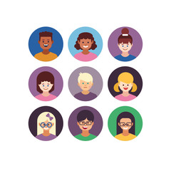 Kids faces. Child expression faces little boys and girls cartoon avatars vector collection. Girl and boy avatar, young teenager female and male illustration