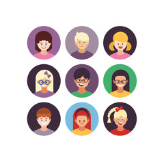 Kids faces. Child expression faces little boys and girls cartoon avatars vector collection. Girl and boy avatar, young teenager female and male illustration