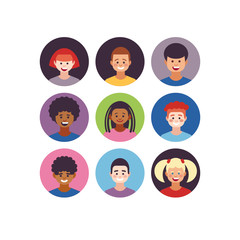 Kids faces. Child expression faces little boys and girls cartoon avatars vector collection. Girl and boy avatar, young teenager female and male illustration