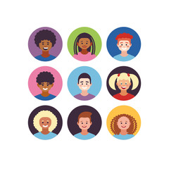 Kids faces. Child expression faces little boys and girls cartoon avatars vector collection. Girl and boy avatar, young teenager female and male illustration