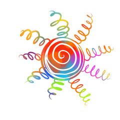 Multi-colored watercolor sun. Hello summer. Mixed media. Vector illustration