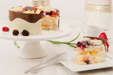 Birthday cake decorated with colorful sauce