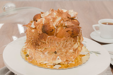 Birthday cake decorated with colorful sauce