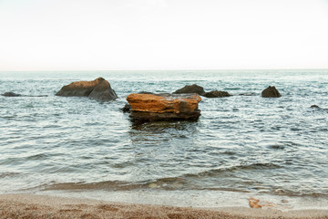 sea stones rocks gulls waves sunny weather
