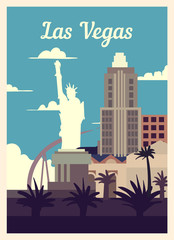Retro poster Las Vegas city skyline vintage, vector illustration.