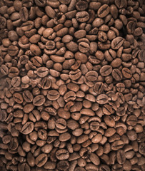 Closeup roasted coffee beans background