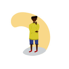 Illustration of young black man coughing with fist in front of mouth