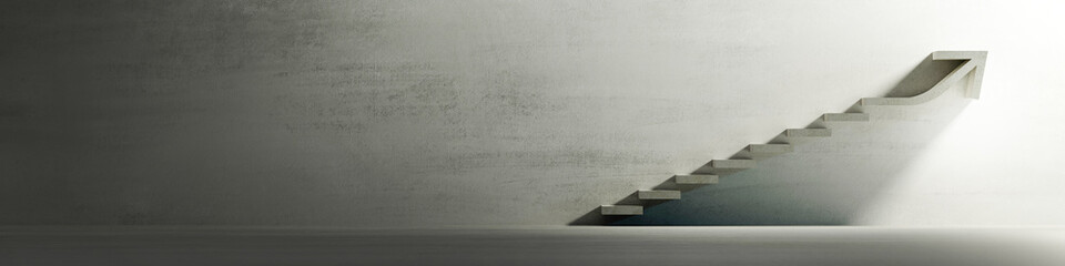 Fototapeta na wymiar Conceptual concrete stairs, metaphor of success, challenge and human choices. Original 3d rendering