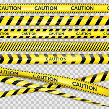 Caution security tape. Vector 3d realistic illustration of protective danger line. Reconstruction or maintenance barrier