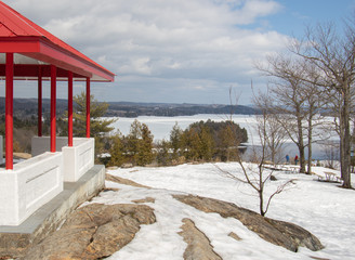 Fairy lake from Lions Lookout pavilion  in spring in Muskoka