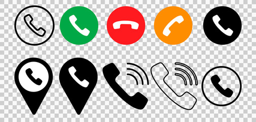 missed call icon. set handset icons isolated, transparent background. Vector eps 10