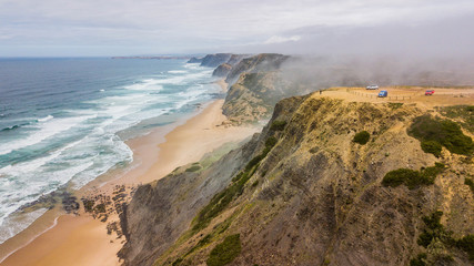 Viewpoint of Castelejo, in Vila do Bispo, Portugal. Huge colorful cliffs on the coast of Portugal