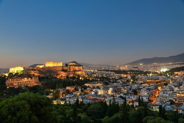 Fototapeta na wymiar Evening view of Parthenon Temple on the Acropolis of Athens, Greece