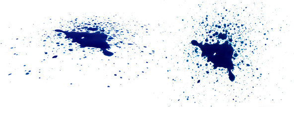 abstract blue ink of stain or splash blue watercolor paint and liquid Ink splash splatter is calligraphy of scatter watermark line brush for concept design isolated on white background, clipping path.