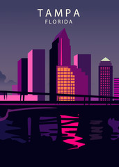 Poster Tampa landscape. Tampa vector illustration.