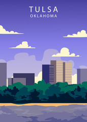 Poster Tulsa landscape. Tulsa vector illustration.