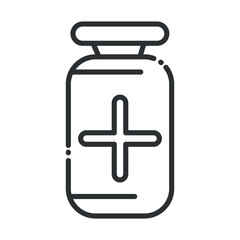 online health, bottle medicine pharmacy prescription covid 19 pandemic line icon