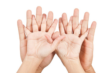 man and woman hand palm to palm