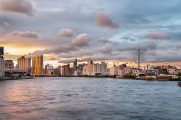 Summer Evening Cityscape at the Sumida River in Tokyo