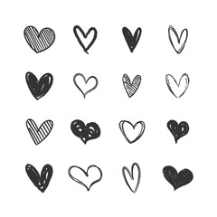 Set of hand drawn hearts. Heart doodles illustration collection. Symbol of love, health and care.