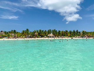 View across water of Isla Mujeres island, Mexico