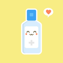 cute and kawaii disinfection or and sanitizer bottle, washing gel. Vector illustration suitable for hygiene, disinfect, medical, clean life, anti virus, bacteria, health care, disease spread, germs