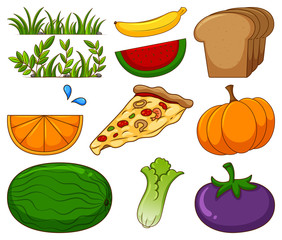 Large set of different food and other items on white background
