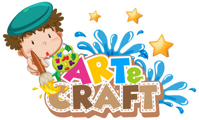 Obraz premium Font design for word art and craft with boy painting