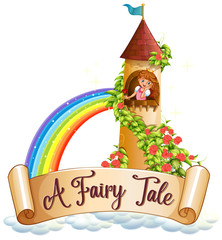Font design for word a fairy tale with princess in the tower