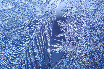 macro ice on the glass in winter Patterned like leaves	