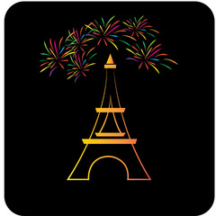 eifel tower paris and fireworks color icon is simple vector design
