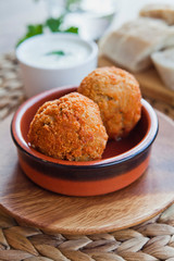 Mushroom croquette with  potatoes, stewed wild mushrooms, cream and garlic gravy filing.