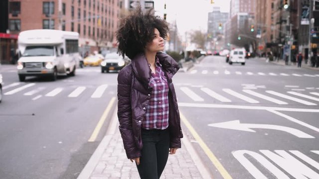 Portrait of Afro American Female standing in street, Manhattan New York