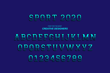 Sport original retro 3D bold font alphabet letters and numbers for creative design template for logo. Flat illustration EPS10