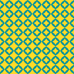 Naklejka premium Vector colorful geometric seamless pattern. Simple abstract checkered texture with small diamond shapes, rhombuses, grid, net. Bright colors, green and yellow. Minimal funky background. Repeat design