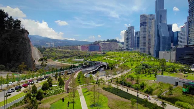 Aerial shot of La Mexicana park in the financial district of Mexico City v2
