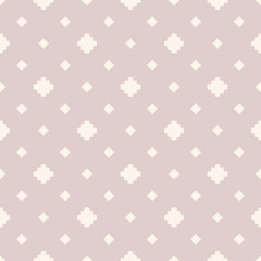 Subtle vector geometric texture with small flower shapes, squares, crosses. Abstract minimalist modern seamless pattern. Simple minimal background in beige color. Delicate repeat design for wallpapers
