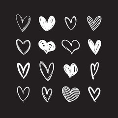 Set of hand drawn hearts. Heart doodles illustration collection. Symbol of love, health and care.