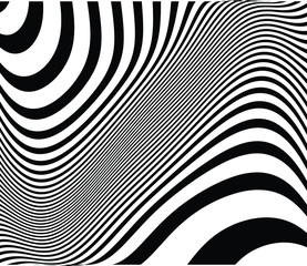 Abstract psychedelic stripes for digital wallpaper design. Line art pattern. Trendy texture. Monochrome design. Vector print template. Geometry curve lines pattern. Futuristic concept