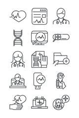 online health, medical assistance support consultation icon set covid 19 pandemic line icon