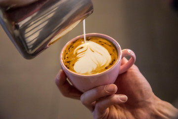How to make coffee latte art stock photo
