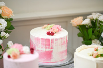 Obraz na płótnie Canvas Shot of wedding & birthday cake and decoration
